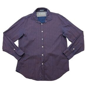 Hayati Dress Shirt Men Large Navy Red Spot Printed Cotton Long Sleeve Button Up